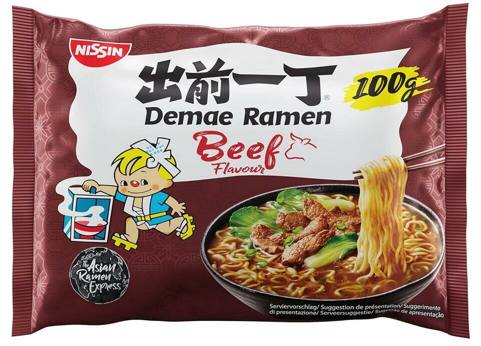 Nissin Demae Ramen japonais soupe de nouilles, saveur de boeuf 100G -出前一丁 牛肉味方便面 100G